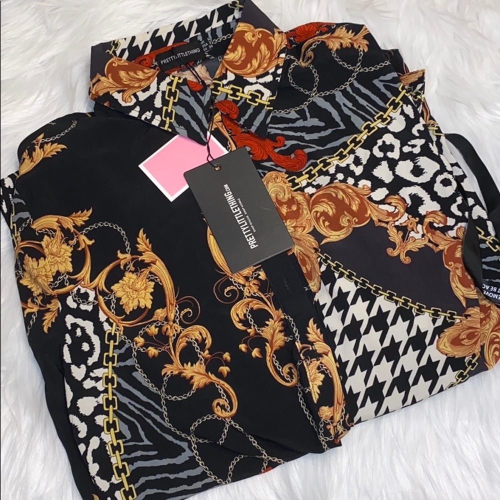 Black Mixed Print Oversized Satin Shirt